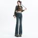 2024 Spring New High-Waisted Flared Jeans For Women, Double-Layered Frayed Hem Pants, Versatile Bell-Bottom Pants_mkmklike.com