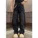 Premium Washed Denim Jeans For Men – Relaxed Straight Fit With Chain & Pearl Embellishments (Black/Blue)_mkmklike.com