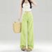 Petite Women's Green Wide-Leg Jeans, Spring/Summer 2025 New Style, High-Waisted, Loose, Slimming, Versatile_mkmklike.com
