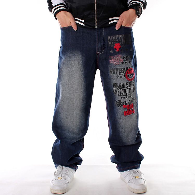 European And American Trend Hip-hop Jeans Plus Size Men's Clothing HIPHOP Hip-hop Washed Embroidery Loose Casual Skateboard Pants_mkmklike.com