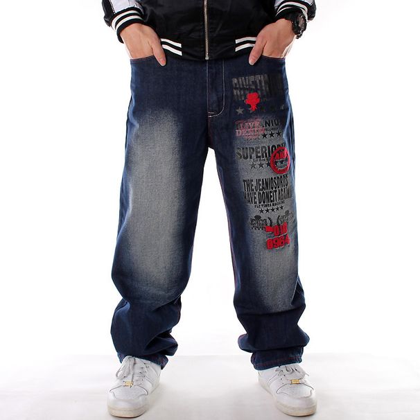European And American Trend Hip-hop Jeans Plus Size Men's Clothing HIPHOP Hip-hop Washed Embroidery Loose Casual Skateboard Pants_mkmklike.com
