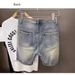 Men's Light Blue Distressed Denim Shorts - Stretchable Casual Cargo Mid-Length Shorts With Print Design, Comfortable & Stylish Summer Wear_mkmklike.com