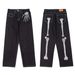 Men's Dark Skeleton Print Jeans – Trendy Loose Fit Wide Leg Straight Denim Pants With Edgy Streetwear Design_mkmklike.com