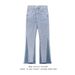 Niche washed and distressed patchwork slimming micro flared jeans, men's trendy American street casual pants_mkmklike.com