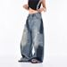 American-style Splatter-paint Ripped Curved Hem Jeans For Women, New High Street Loose Retro Design Versatile Wide-leg_mkmklike.com