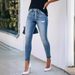 Women's Clothing Button Down Ripped Denim Skinny Pants Fashion Pencil Pants_mkmklike.com