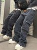 American Vibe Retro Street Function Sle Men's Straight Leg Bell Bot Casual Long Pants Multiple Kets Workwear Jeans_mkmklike.com