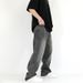 Nordmann American Retro Washed Ash Gray Trendy Jeans For Men And Women, Floor-Length Loose Straight Wide-Leg Draped Pants_mkmklike.com