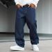 Men's American Retro Wide Leg Pants Denim Mid Waist Loose Fit Slimming Straight Leg Striped Floor Length For Spring Autumn_mkmklike.com