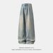 Men's Washed Vintage Straight Jeans – Relaxed Fit Denim Pants With Button Fly (Black/Blue Wash) Button-Fly Heritage_mkmklike.com