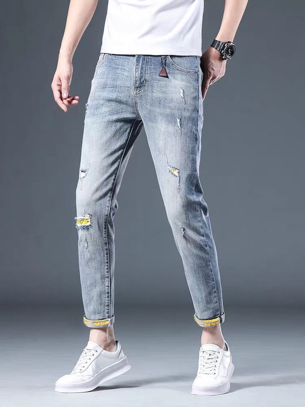 Men's Clothing Ripped Jeans Men's Trendy Brand Fashion Slim Fitting Beggar Pants Trendy Korean Style Stretch Fashion Casual Pants Men_mkmklike.com