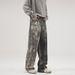 Men's Clothing Splashed Printed Jeans Washed Heavy Loose Wide Leg Floor Length Pants_mkmklike.com