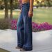 Stretch Denim Long Pants for Women Straight Wide Leg mid Rise Jeans Gradient Frayed Hem Design European And American Style_mkmklike.com