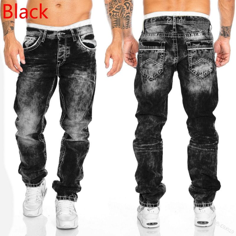 Men's Clothing Fashion Jeans Casual Open Line Trousers Straight Trousers Hip Hop Denim Jeans_mkmklike.com