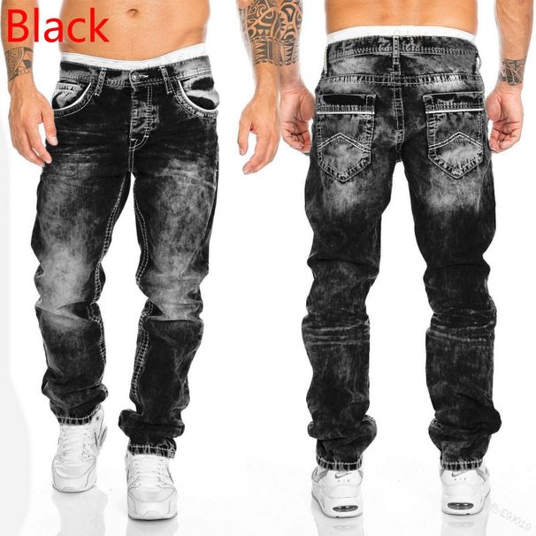 Men's Clothing Fashion Jeans Casual Open Line Trousers Straight Trousers Hip Hop Denim Jeans_mkmklike.com