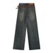 American Style Vintage Washed Wide-Leg Jeans For Men And Women High Street Niche Design Loose Straight-Leg Floor-Length_mkmklike.com
