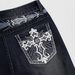 Women's Slim Fit Flared Jeans Dark Washed Pocket Embroidered Rhinestone European American Style Popular Cross Border Trade Denim_mkmklike.com