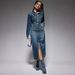 K Women's New Style Denim Dress With Lapel, Buttons, Long Sleeves, And Slits_mkmklike.com