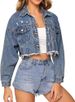 Women's Loose Fit Denim Jacket Fashionable Frayed Edges Short Ripped Style Casual_mkmklike.com