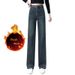 Women's Slim Wide-Leg Jeans, Autumn/Winter, Fleece-Lined, New Trendy High-Waisted Slimming Versatile Casual Straight_mkmklike.com
