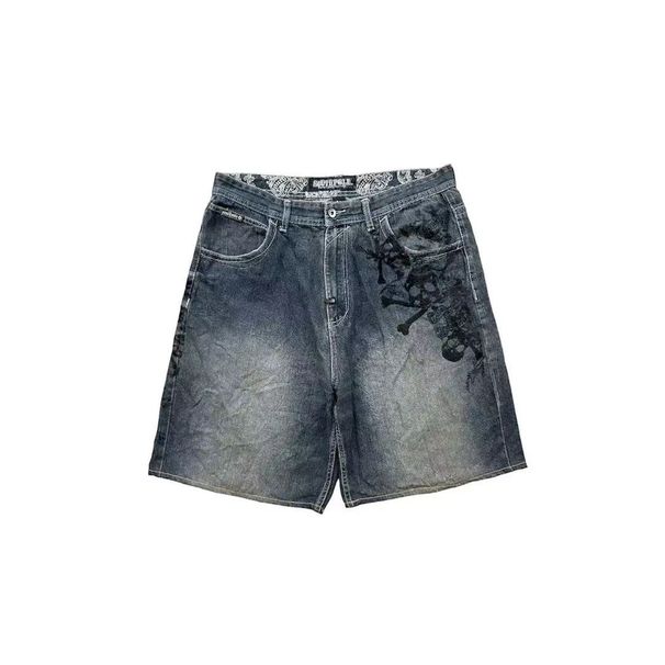 Men's Clothing Retro Street Denim Shorts Personalized Graffiti Print Casual Loose Distressed Washed Five Point Pants_mkmklike.com