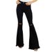 Trendy High-Waisted Flared Jeans For Women - Stretchy Ripped Hem Bell Bottom Pants With Raw Edge Detail - Slim Fit & Comfortable (Black)_mkmklike.com