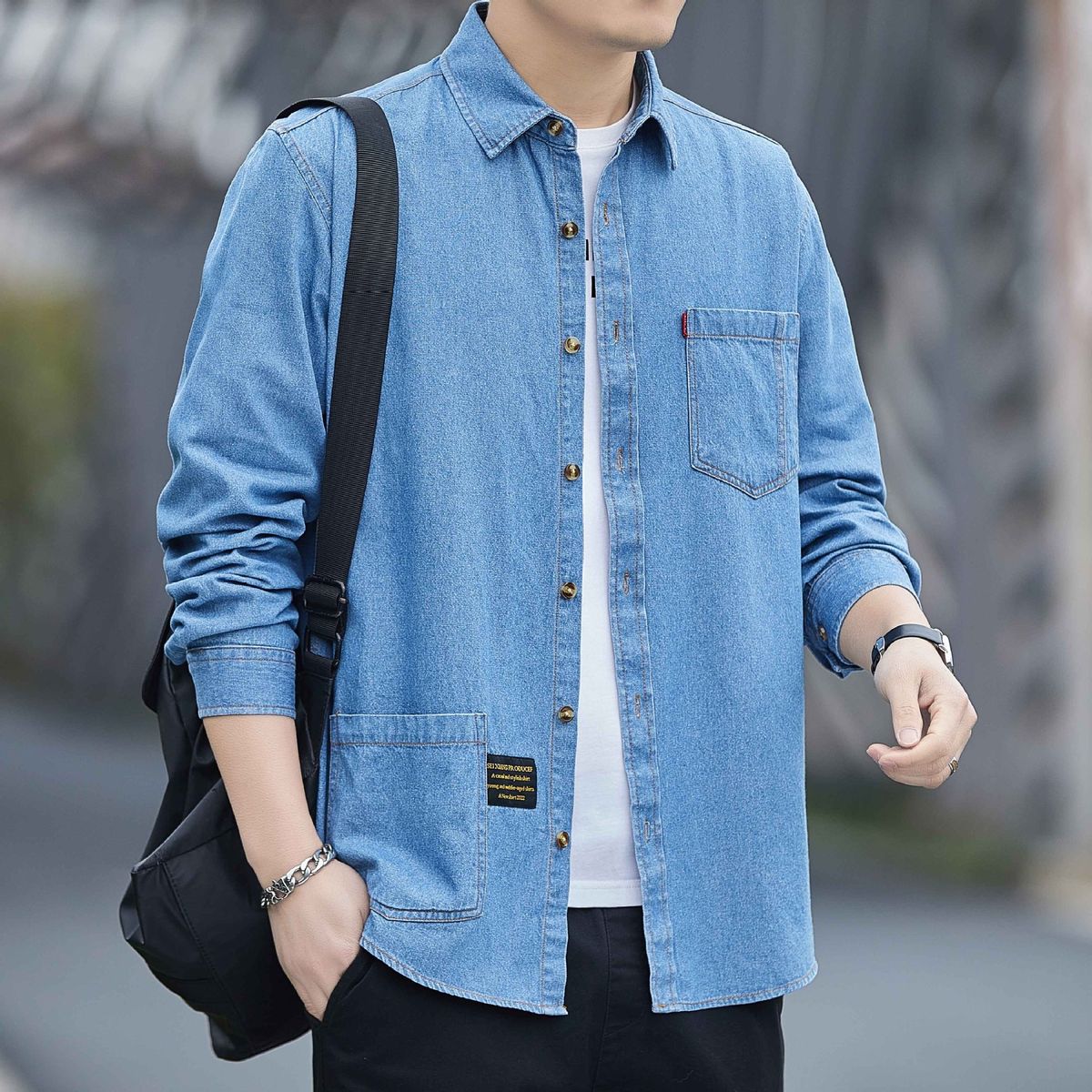 Northfold Spring And Autumn New Pure Cotton Denim Long Sleeve Hong Kong Style Casual All-Cotton Shirt Jacket Loose Men's Fashion_mkmklike.com