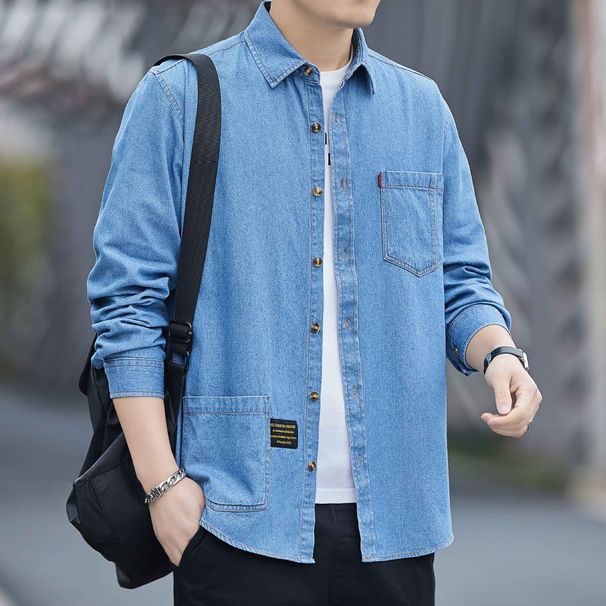 Northfold Spring And Autumn New Pure Cotton Denim Long Sleeve Hong Kong Style Casual All-Cotton Shirt Jacket Loose Men's Fashion_mkmklike.com
