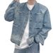 Distressed Raw Edge Denim Jacket For Men – Vintage Washed Loose Fit High Street Style, Retro Gradient Casual Coat_mkmklike.com