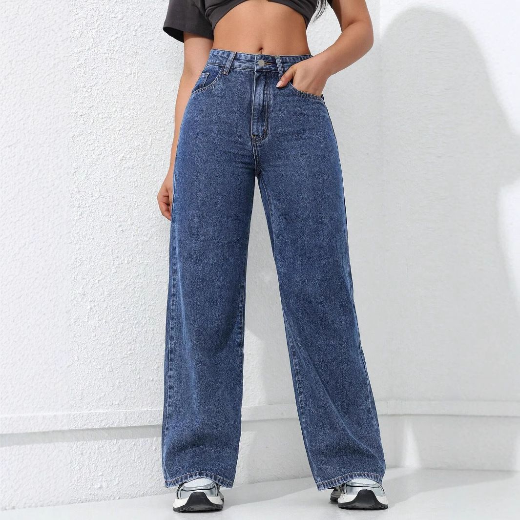 K American Wide Leg Jeans Women's New Loose And Slimming Straight Leg Denim Pants With Floor Length_mkmklike.com