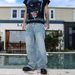 Men's American Streetwear Loose Straight-Leg Jeans Embellished Denim Pants with Beaded Details_mkmklike.com