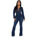 K High-waisted Stretch Denim Overalls With Flared Sleeves_mkmklike.com