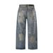 Streetwear Rhinestone Jeans For Men & Women – Vintage Washed Distressed Denim Pants With Embellished Crystal Studs (Loose Straight-Leg, Unisex)_mkmklike.com