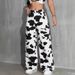 Women's High-Waisted Cow Print Wide Leg Pants Slimming Straight Leg Faux Jeans European American Style Retro Y2K Unique Print_mkmklike.com