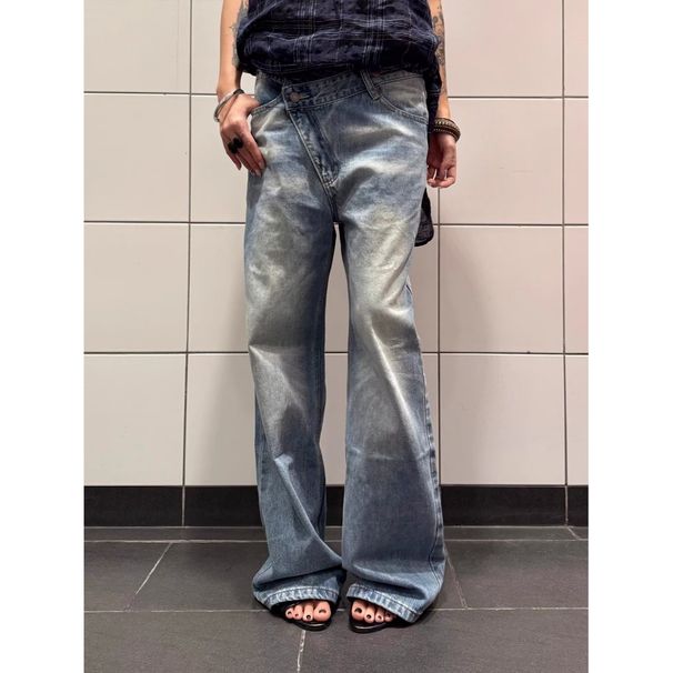 Vintage Washed Denim Jeans – Distressed Mid-Rise Straight Leg With Authentic Whiskering & Fading (Blue, S-XXXL, Unisex Style)_mkmklike.com