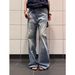Vintage Washed Denim Jeans – Distressed Mid-Rise Straight Leg With Authentic Whiskering & Fading (Blue, S-XXXL, Unisex Style)_mkmklike.com