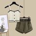 Women's Clothing New Summer Outfit A Complete Set Of Solid Color Vest Suspenders With Casual Slim Denim Shorts Two Piece Set_mkmklike.com