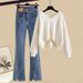 Women's Clothing Knitted Sweater & Jeans Two-Piece Set Plus Size Autumn Knitted Sweater & Ripped Jeans Two-Piece Set – Soft Style Slimming Outfit_mkmklike.com