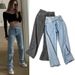Hot Girl Summer New Fashion Oblique Belt Loose Slim High Waist Wide Leg Straight Jeans Women's Trousers Trend_mkmklike.com