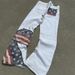 Women's High Waist Loose Straight Leg Jeans Slightly Flared Design Flag Patchwork European American Style Denim_mkmklike.com