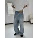 Korean Version Design Feels Flat Pocket Light Blue Jeans Men's Retro Ruffian Handsome Casual Trousers Loose Wide-leg Floor-mopping Trousers_mkmklike.com