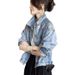 Women's Clothing Sequin Design Korean Style Casual Denim Top Denim Jacket With Rhinestone Design - Loose Fit Korean Style Casual Coat For Women_mkmklike.com