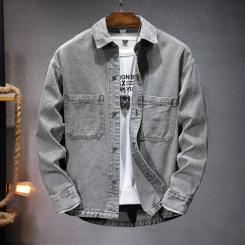 Men's Clothing New Casual Men's Jackets For Spring 2025, Trendy And Handsome Lapel Versatile Slightly Loose Men's Denim Shirts_mkmklike.com