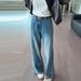 Women's Clothing Retro Blue Wide Leg Jeans High Waisted Slimming Loose Fit Versatile Straight Leg Curved Trousers For Women Autumn_mkmklike.com