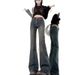 ELLE Vintage Two-Button High-Waisted Flared Jeans For Petite Women, New Spring And Autumn Slim Fit Stretchy Bootcut Pants_mkmklike.com