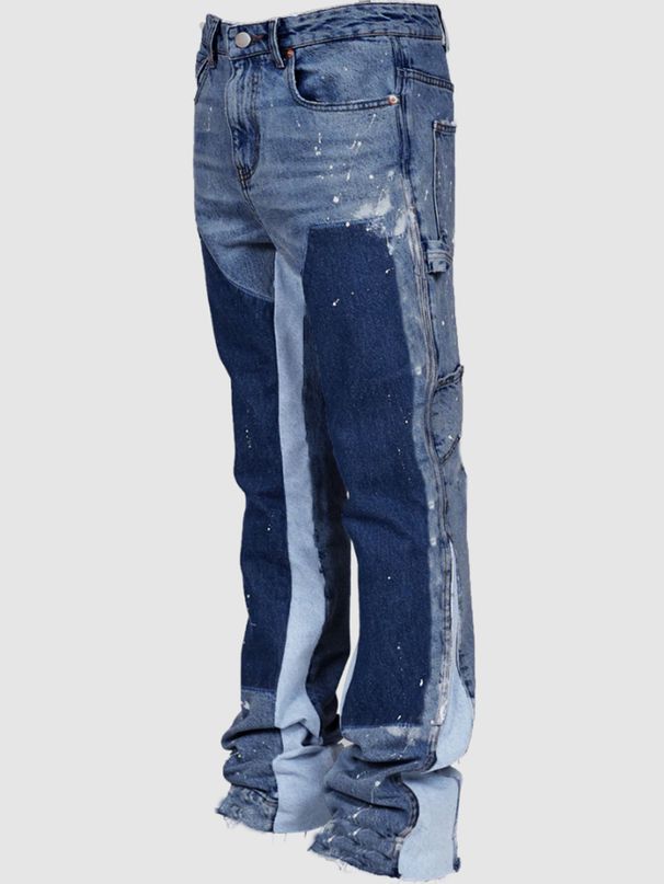 Men's Denim Overalls European And American Fashion Ins Overalls Style Elastic Patch Denim Layered Flared Pants_mkmklike.com