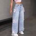 Women's Clothing Bow Jeans Straight Pants Loose Trousers_mkmklike.com