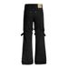 Hippie Vibes Niche Lace-Up Flared Pants Men's High Street Trendy Design Personality Wide-Leg Jeans_mkmklike.com