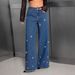 Women's Beaded Embellished Jeans Loose Fit Frayed Edges Available_mkmklike.com