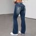 Embroidered Flared Jeans - Stretchy Bootcut Denim Pants With Elegant Stitching (Blue/Black)_mkmklike.com